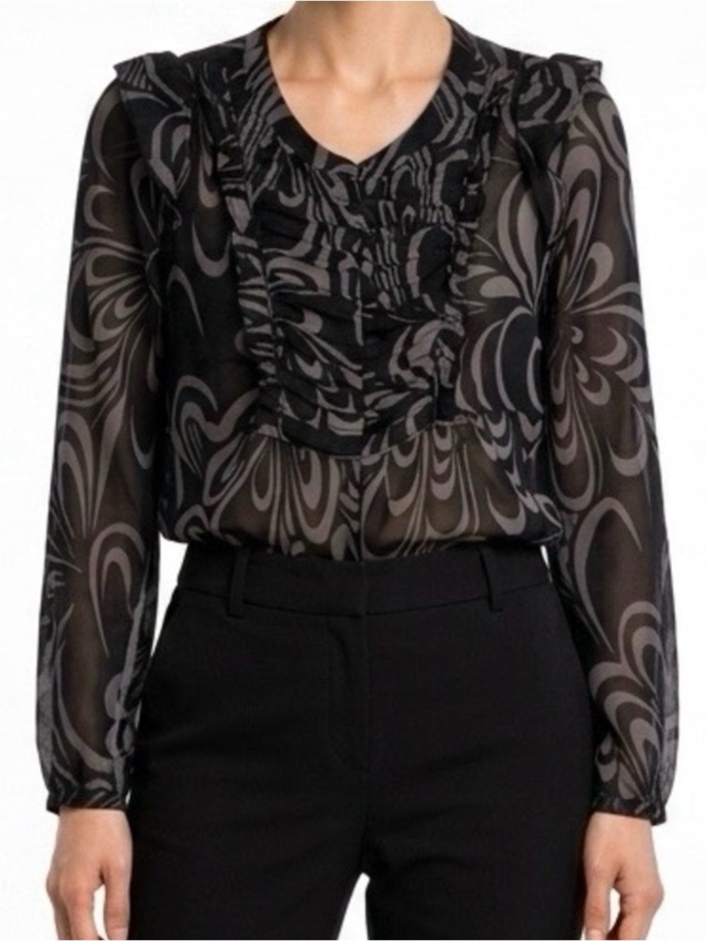 ELLE Sheer Abstract Floral Top Size Small
